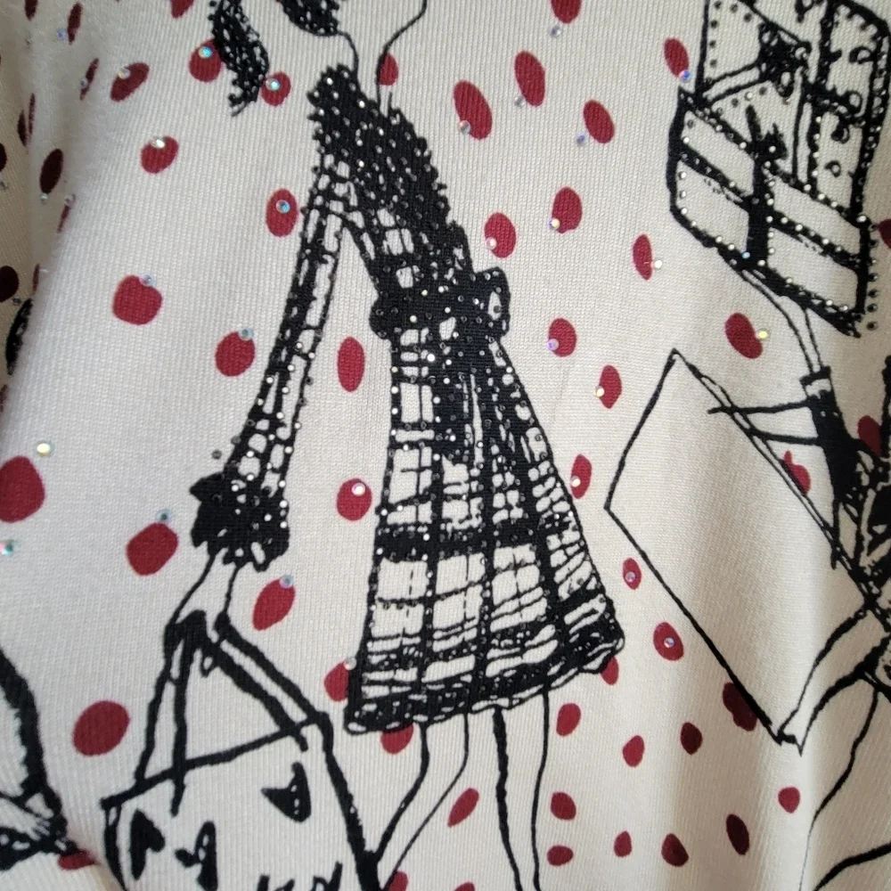 Dj & JuJu Women's Whimsical Graphic Red Dots Sweater Size Medium 3/4 Sleeve - Picture 10 of 12